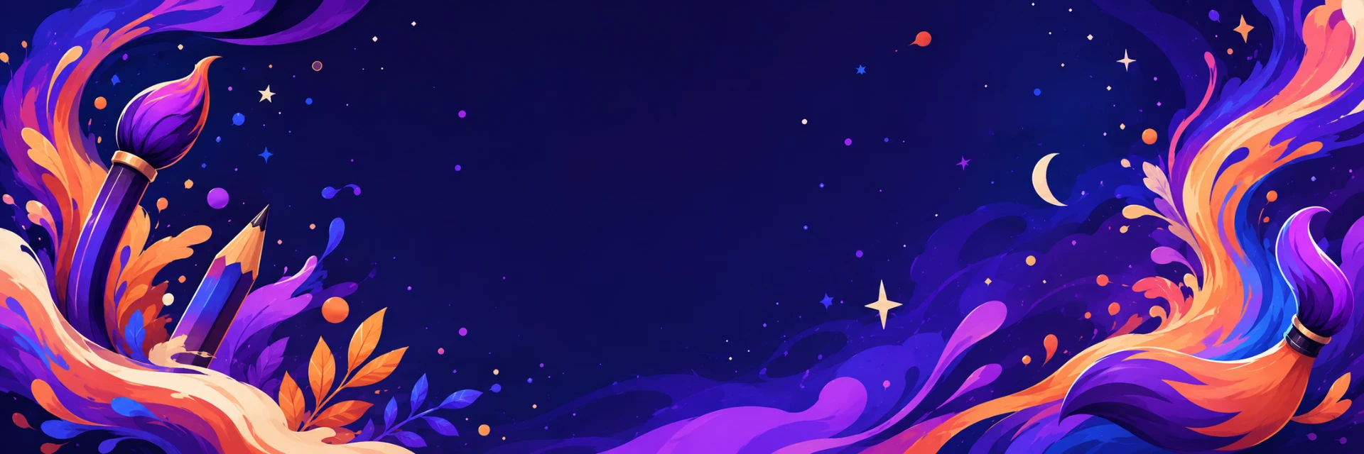 Illustrated banner with paintbrushes and colors